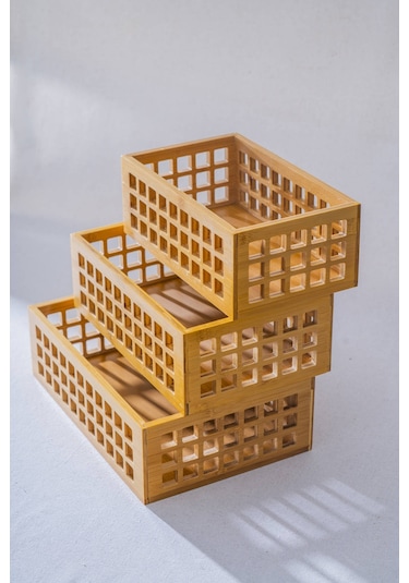 Bambu 3 Lü Dikdörtgen Organizer Kutu Kahverengi