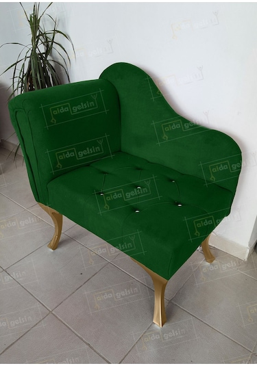 Yeni Model Tekli Köşe Koltuğu Josefin Bench Gold Ayak Yeşil