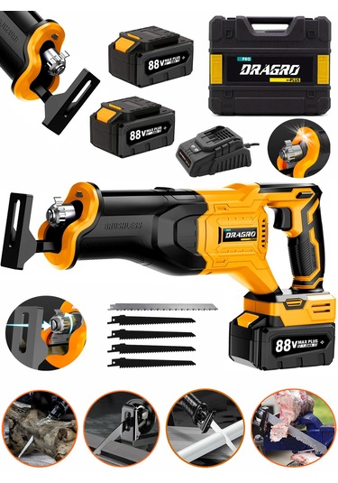 Dragro GRZ-TLK88 Turuncu 88 V 10 Ah Çift Akülü Tilki Kuyruğu Ağaç Dal Kurban Kesim Makinesi 5 Adet Bıçak Şarjlı