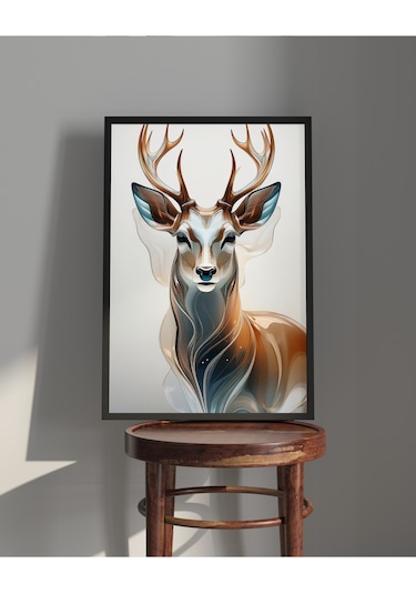 Tablo Ahşap Çerçeveli Tablo Çerçeveli Poster Geyik Tablosu Hayvan Temalı Tablo