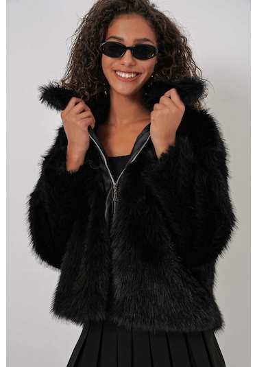 Gabria Deri Fermuarlı Kürk Siyah