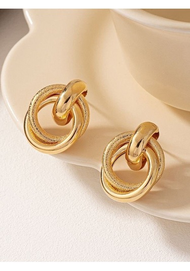 Geeksen Klasik Stilde Gümüş Dokulu Altın Renkli Küçük Küpe, Konforlu Taşınabilir, Zirve Kalite Ve Zevkli Detaylar Gold