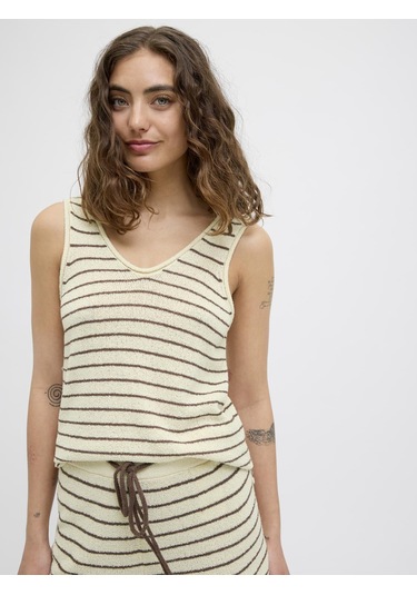 Jack & Jones Kadın Kalin Askili Triko Bluz - Amara - 12275494 Bone White