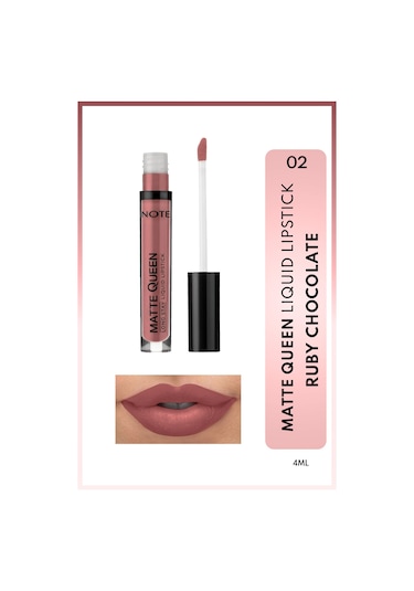 Note Cosmetique Matte Queen Lipstick Kalıcı Mat Likit Ruj - 02 Ruby Chocolate - Pembe