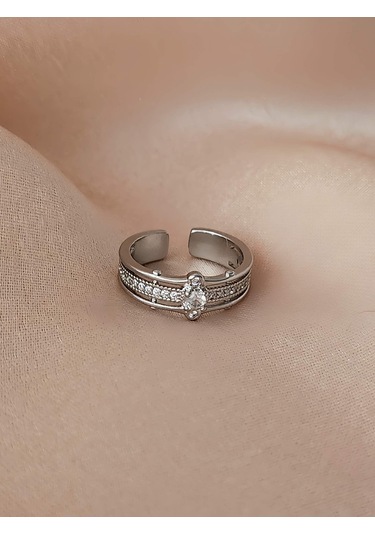 Baget Tektaş Sıralı Model Eklem Kıkırdak Kemik Ayarlanabilir Gümüş Renkli Yüzük Silver