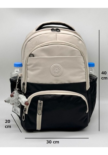 İlk Okul Çantası 3'lü Seti Unisex Çocuk İlkokul Çantası Bvt-8010 Bej-siyah Bej-bg58