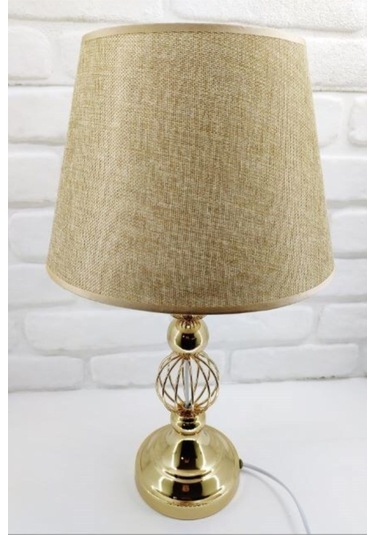 Gold Altın Renk Tel Toplu Metal Ayaklı Kahverengi Şapkalı Abajur Altın - Kahverengi