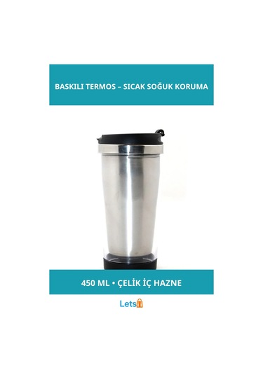 Şık Tasarımlı Resim Baskılı Paslanmaz Çelik Termos 450 Ml Çok Renkli