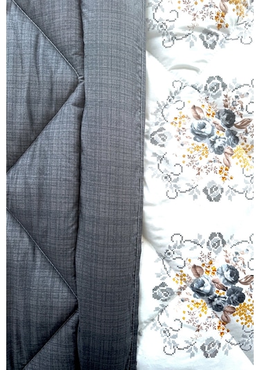 Alla Turca 4 Yastık Kılıflı Çift Taraflı Desenli Uyku Seti-kanaviçe Antrasit