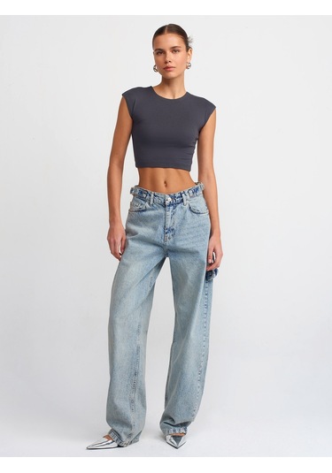 Dilvin Pamuk Ve Modal Karışımlı Crop Top Antrasit