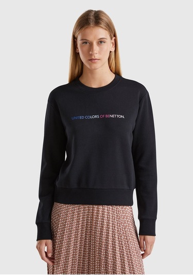Benetton-w Kadın Siyah Sweatshırt Siyah Siyah