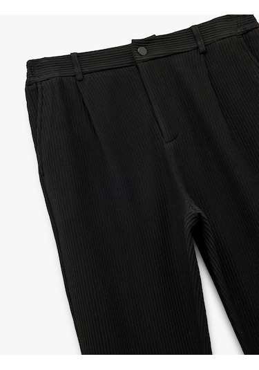 Koton Normal Bel Cep Detaylı Düğmeli Fitilli Chino Pantolon Siyah 6wam40010hk Siyah