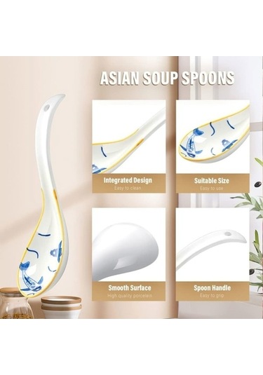 Fastbuy 6,3 Seramik Çin Mantar Kaşığı, Retro Ramen Kaşığı, Tasarım Kaşık