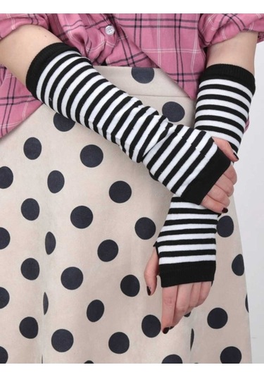 Tezzgelsin Unisex Ikili Tek Parmak Punk Kolluk Eldiven Siyah - Beyaz