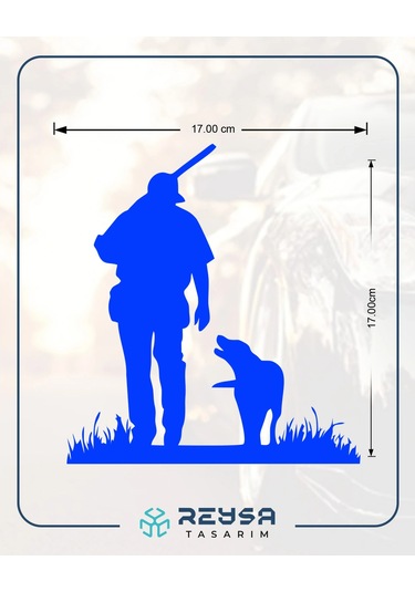 Avcı Ve Av Köpeği Araba Sticker 17x17 Cm Mavi