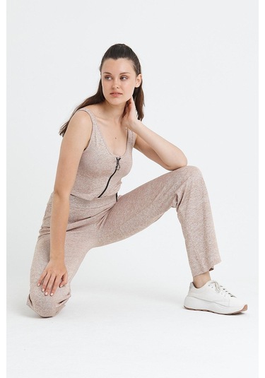 Polo State Kadın Fermuarlı Crop Kum Rengi