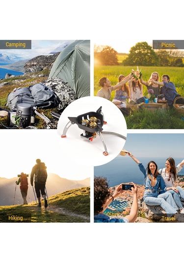 Zyzy-3 Çekirdekli Brülör Kamp Sobası 6800w Yürüyüş Gaz Sobası,y28527 Gri