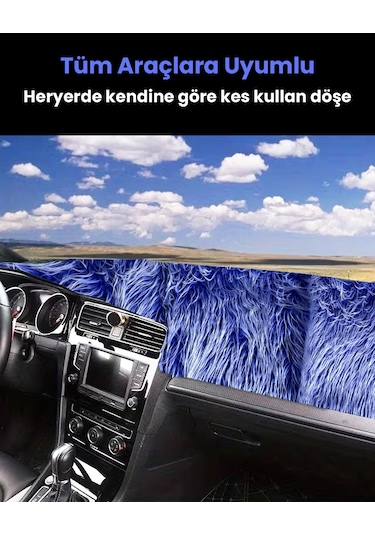 Pelüş Torpido Koruma Örtüsü Uzun Tüylü Mavi