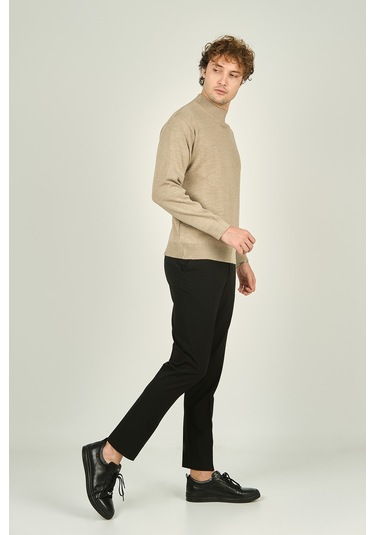 Ateş Triko Erkek Yarım Balıkçı Yaka Yün Kazak 6091024 Bej Bej