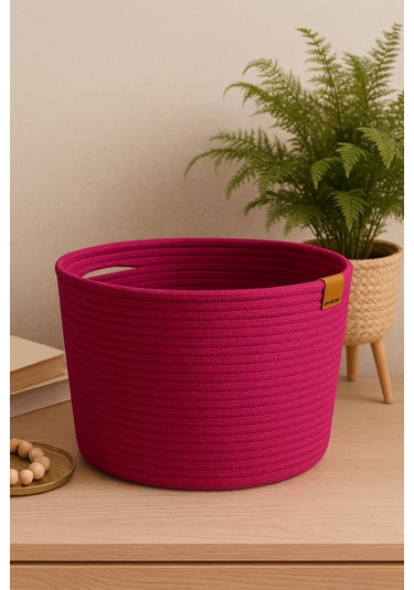 Camatschua Dekoratif Hasır 40 30 Cm Halat Sepet Çok Amaçlı Saklama & Düzenleme Sepeti Fuşya