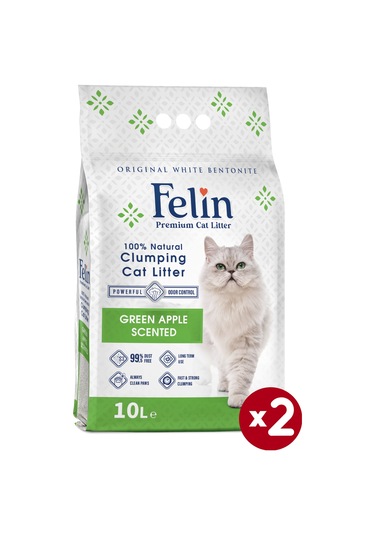 Felin Yeşil Elma Kokulu Topaklaşan Bentonit Kedi Kumu 2 x 10 L