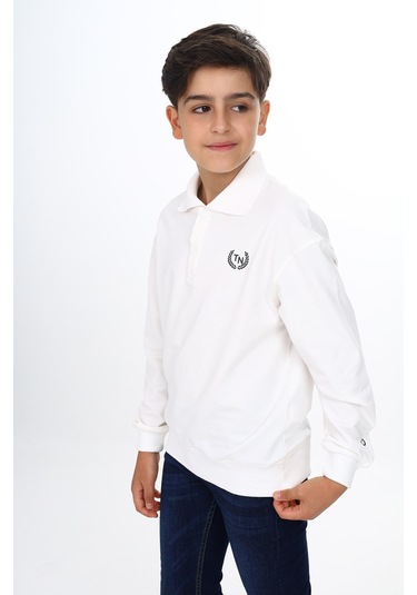 Toontoy Erkek Çocuk Polo Yaka Tnty Baskılı Sweatshirt Ekru