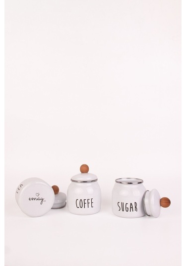 Motto Tea Coffee Sugar 3lü Emaye Baharatlık Seti Bej