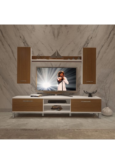 Decoraktiv Eko 7 Slm Dvd Krom Ayaklı Tv Ünitesi Tv Sehpası Beyaz - Ceviz