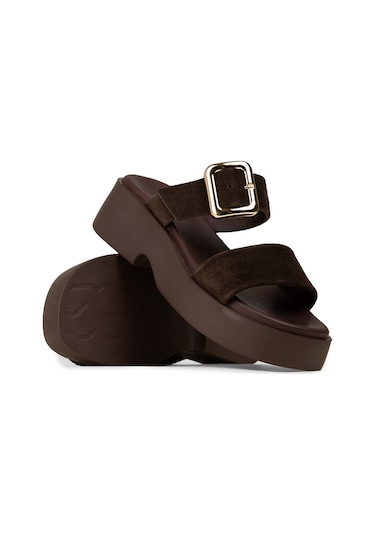 Deery Kadın Hakiki Süet Kahverengi Platform Sandalet - L2506zkhvp01