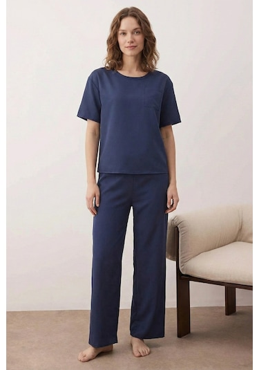 Lacivert Mat Saten Konfor Serisi Pijama Takımı
