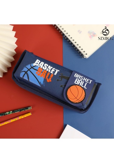 Karikatür Çift Katmanlı Basit Büyük Kapasiteli Öğrenci Kırtasiye Çantası MAvi