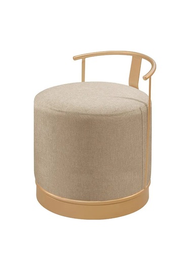 Pufi Puf Gold Metal Çerçeveli Keten Çok Amaçlı Dekoratif Oturak, Makyaj Oturağı,montajsız Puf Bench Cappuccino
