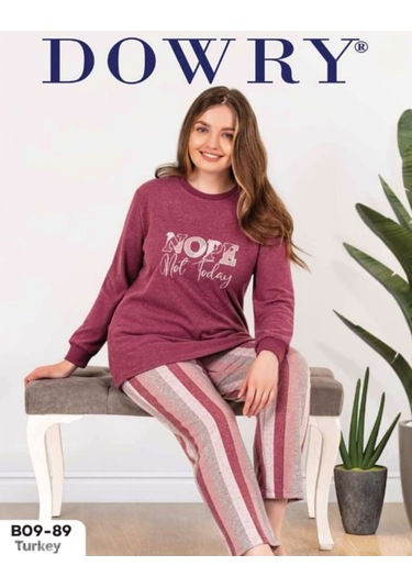 Büyük Beden Battal Kışlık Uzun Kol Pijama Takımı Mürdüm