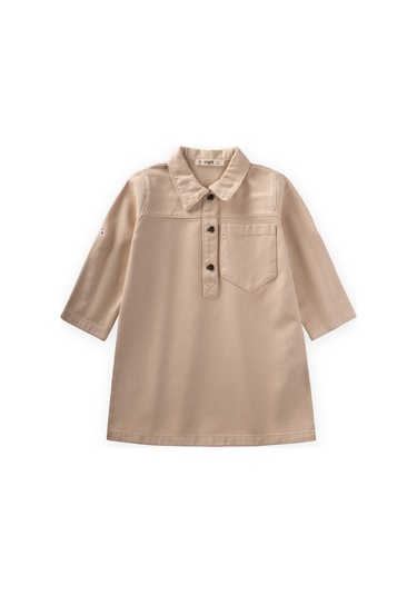 Boyalı Gabardin Elbise 2-7 Yaş Bej Bej