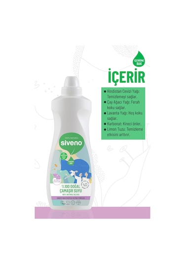 Siveno %100 Doğal Çamaşır Suyu Bitkisel Lavanta Çay Ağacı Tüm Yüzey ve Kumaşlarda 700 ML