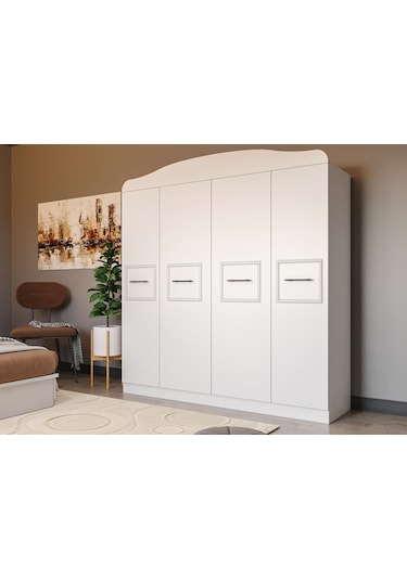 Line 4 Kapaklı 2 Çekmeceli 12 Bölmeli Dolap Beyaz Çıtalı
