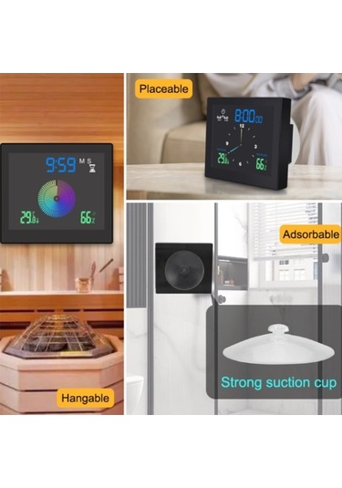Didadodo Su Geçirmez Banyo Saati: Sıcaklık, Nem Göstergeli, Çift Alarmlı Ve Geri Sayım Özellikli Lcd Ekran Siyah, Kolay Kullanım Arayüzü Siyah
