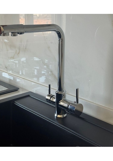 Paslanmaz Pirinç Arıtmalı Krom Eviye Bataryası Gri