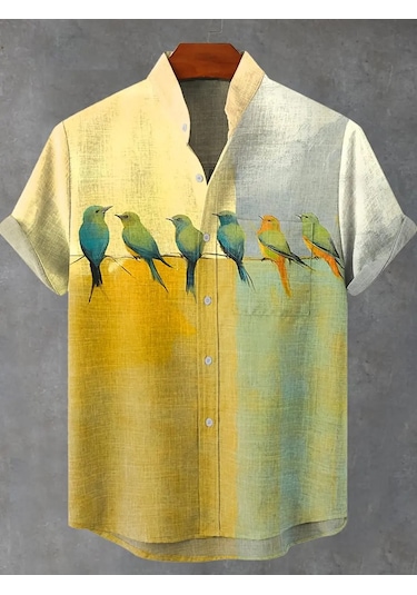 Snapbuy Retro Erkek Keten Gömlek - Yaz Serin Rahat Kısa Kollu Japon Desen Baskılıgri Gri