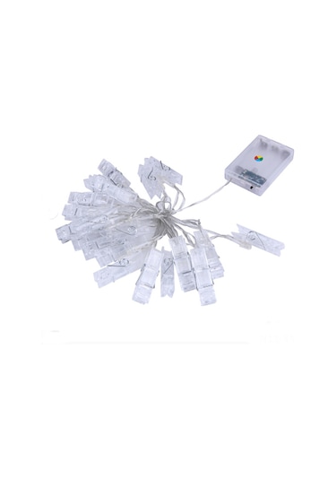 Ximistore9 Mavi 20 Led Fotoğraf Klipsli Pilli Işık Zinciri - Ev İçi Bayram Dekorasyonu Noel Ağacı Işıklı Zincir