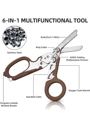 Hfambition Kahverengi Çok İşlevli Çakı Pense, Taşra Kampı İçin Gerekli, Katlanabilir Makas, Cam Kırıcı, Açıcı Ve Ölçü Cihazı