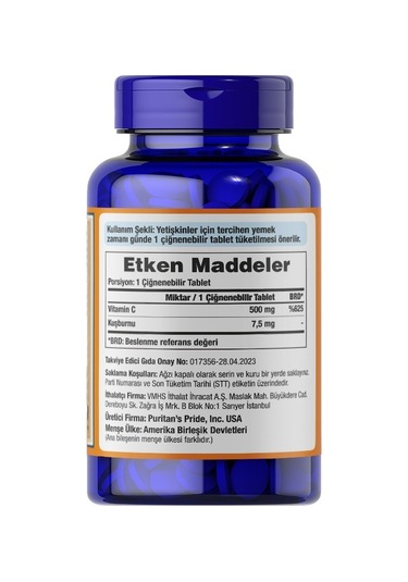 Puritan's Pride Vitamin C 500 Mg With Rose Hips 90 Tablet
