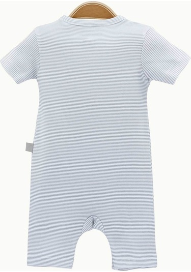 Boumini Bebek Kısa Kollu Şort Tulum Gri Çizgili Doğal Kumaş Pamuk