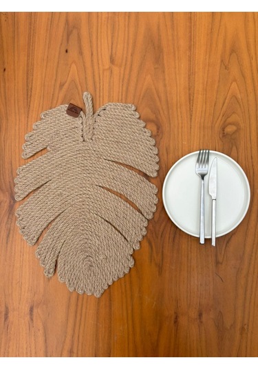 El Yapımı Jüt İp Yaprak Model Amerikan Servis- Supla Doğal, Leke Tutmaz Ve Rustik Sofra Aksesuarı Natural