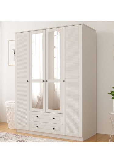 Rabi Mobilya Diva Country 4 Kapak 2 Çekmece Aynalı Mega Gardırop