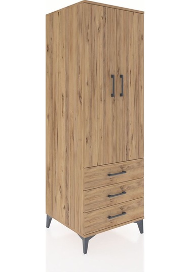 Kronos Dolap Tek Raflı 3 Çekmeceli Tek Askılı 60x59x182 Çam-çam Çam