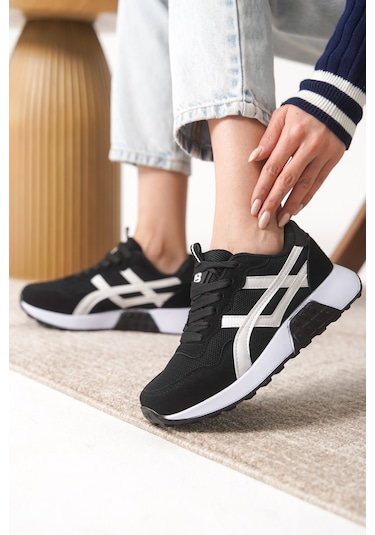 Garantili D0120 Günlük Ortopedik Kadın Sneaker Spor Ayakkabı Siyah-beyaz