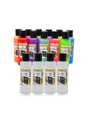 Fenix 16 Parça Slime Yapım Seti - 12 Adet Slime Slaym Jeli + 4 Adet Sıvı Boraks.Hsx