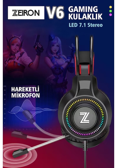 Zeiron V6 Siyah Usb 7.1 Stereo Profesyonel Mikrofonlu Surround Gaming Rgb Kulaküstü Oyuncu Kulaklığı