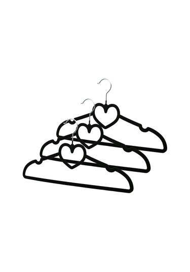 3pcs Siyah Kadife Kaplı - Kalpli Plastik Askı Metal Uçlu 5361 Çok Renkli